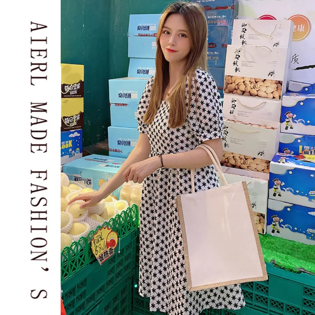 Eco Cloth Bags Women's Burlap Jute Shopping Tote Bags Large Capacity Grocery Bag Waterproof Reusable Shopping Bags Handbag Purse