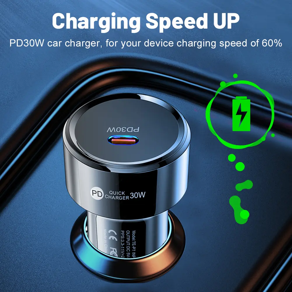 PD 30W USB Charger Socket USB Type C Car Power Adapter Multiple Protection Car USB-C Adapter for Samsung Huawei Xiaomi