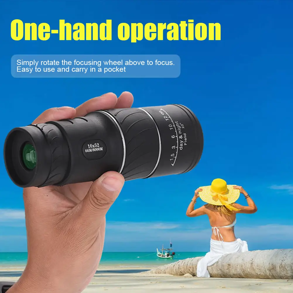 16X52 Pocket Monocular Scope Waterproof High Definition Compact Monocular Dual Focus Zoom 16X with Neck Strap and Cleaning Cloth