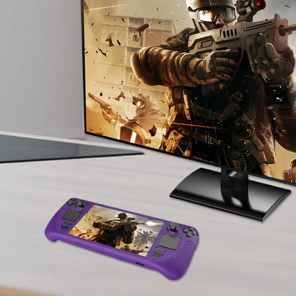 Silicone Protective Case Cover Anti Slip Soft Shell Game Console Cover with Bracket Replacement Accessories for Steam Deck