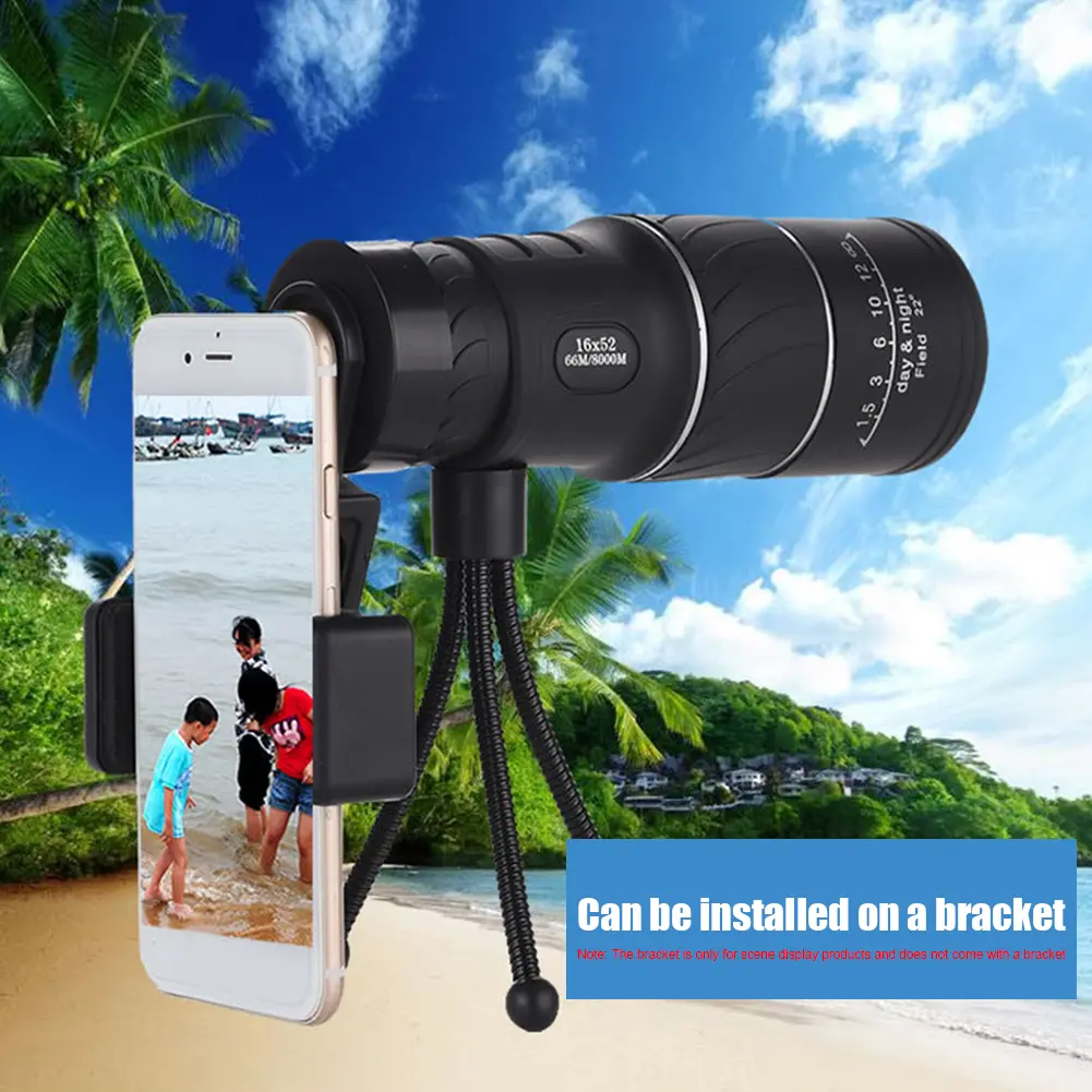 16X52 Pocket Monocular Scope Waterproof High Definition Compact Monocular Dual Focus Zoom 16X with Neck Strap and Cleaning Cloth