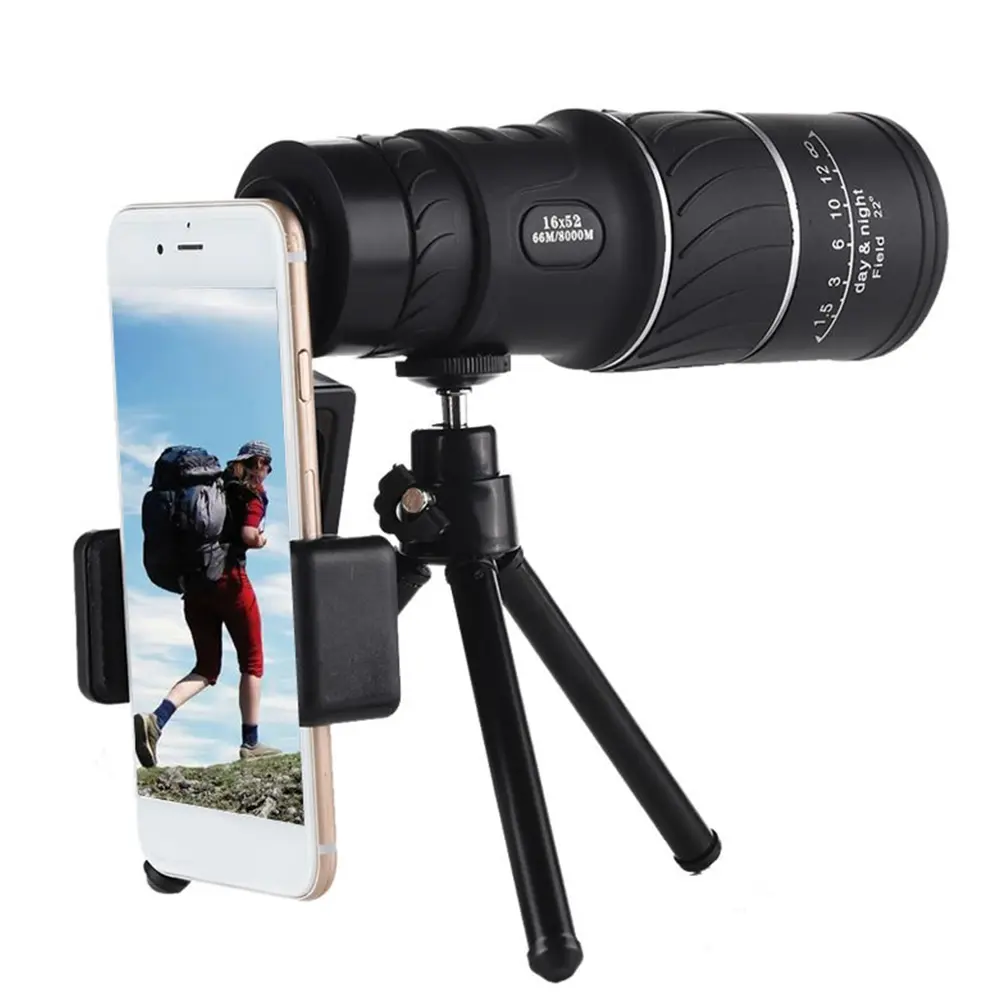 16X52 Pocket Monocular Scope Waterproof High Definition Compact Monocular Dual Focus Zoom 16X with Neck Strap and Cleaning Cloth