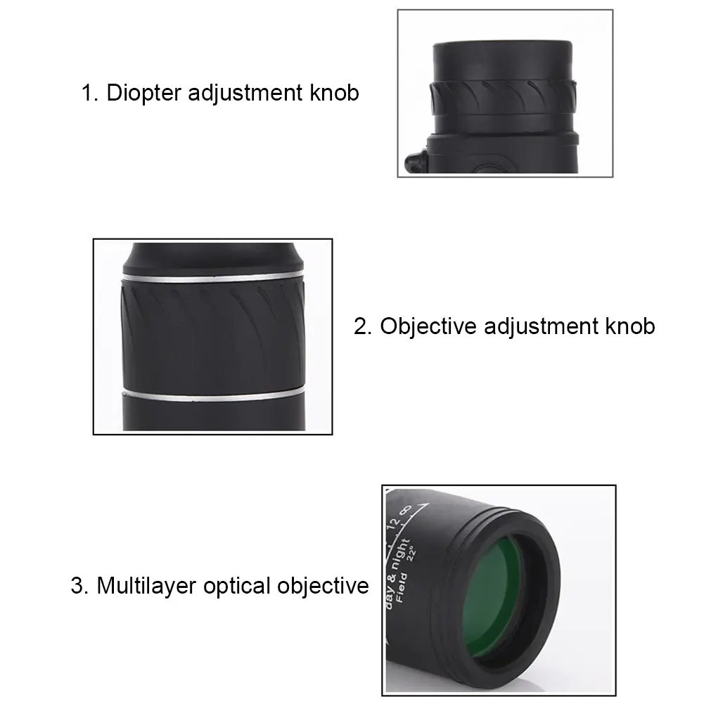 16X52 Pocket Monocular Scope Waterproof High Definition Compact Monocular Dual Focus Zoom 16X with Neck Strap and Cleaning Cloth