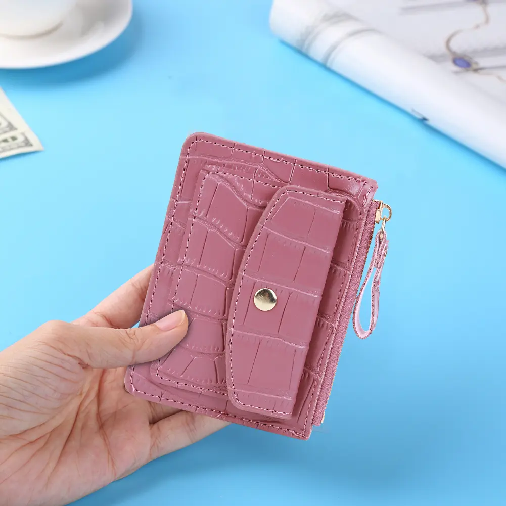 Women Simple Card Bag PU Leather Fashion Short Wallet Solid Color Casual Money Wallet Daily Bag for Ladies