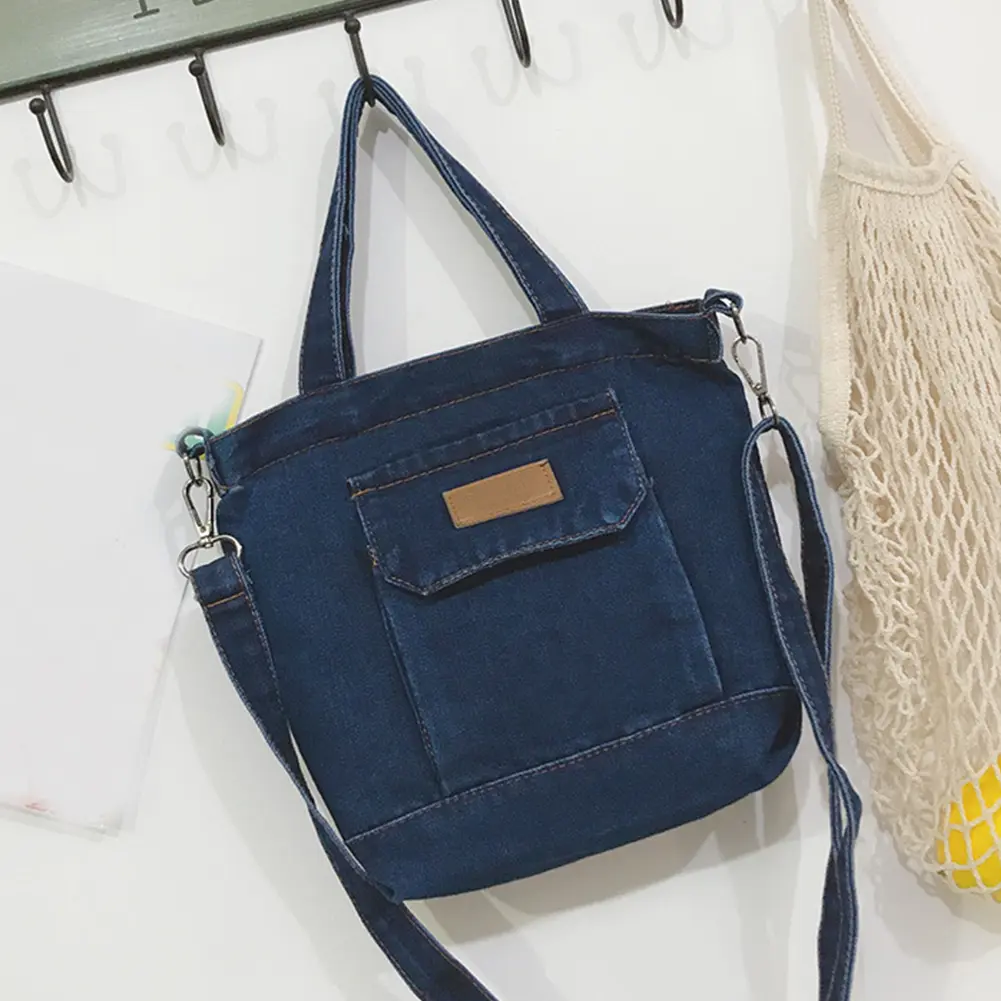 Women Casual Satchel Bag Denim Shopper Shoulder Handbag Large Capacity Adjustable Straps with Pockets Daily Handbag and Purse