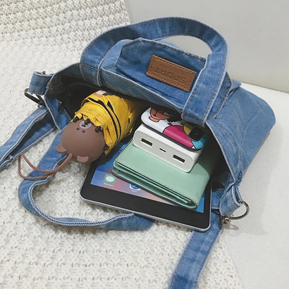 Women Casual Satchel Bag Denim Shopper Shoulder Handbag Large Capacity Adjustable Straps with Pockets Daily Handbag and Purse