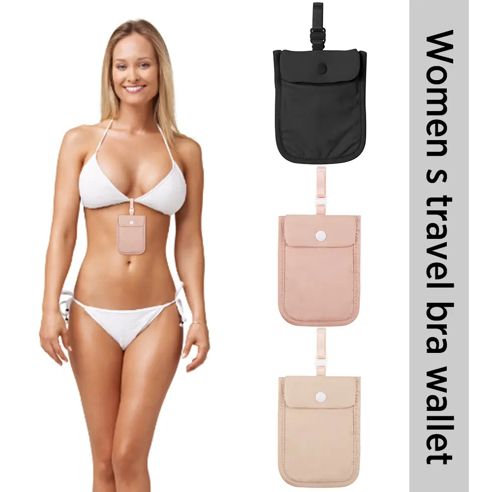 Women Hidden Bra Wallet Solid Color Secret Travel Wallet Flap Clasp Money Belt Pouch Pickpocket Belt for Money Valuables