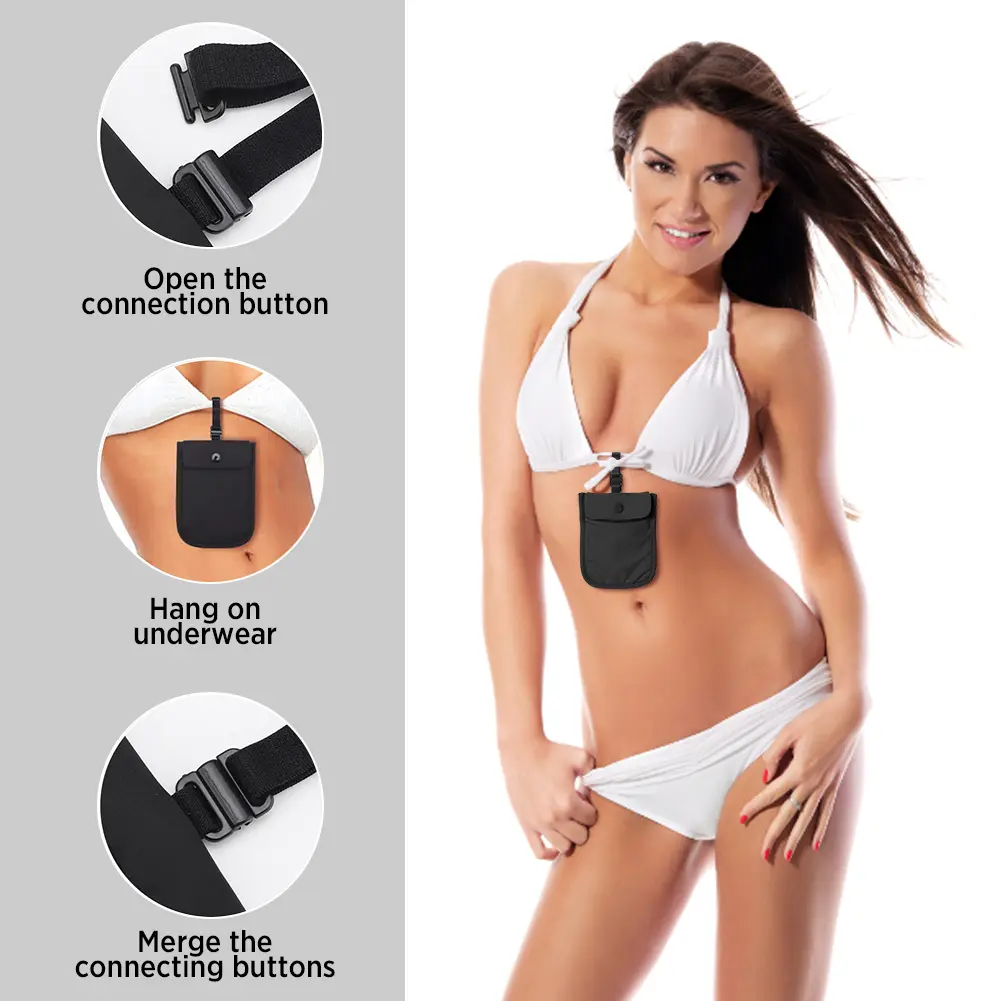 Women Hidden Bra Wallet Solid Color Secret Travel Wallet Flap Clasp Money Belt Pouch Pickpocket Belt for Money Valuables