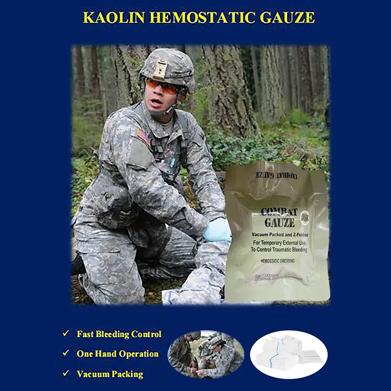 Hemostatic Kaolin Gauze Combat Emergency Trauma Z-Fold Soluble For Ifak Tactical Military First Aid Kit Medical Wound Dressing