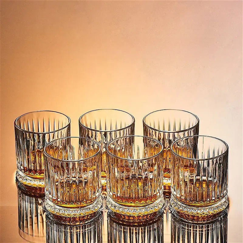 4pcs Sets Exquisite Transparent Glass Cup Luxury Wine Glasses Party Water Bottle Creative Carved Whiskey Glass Bar Accessories