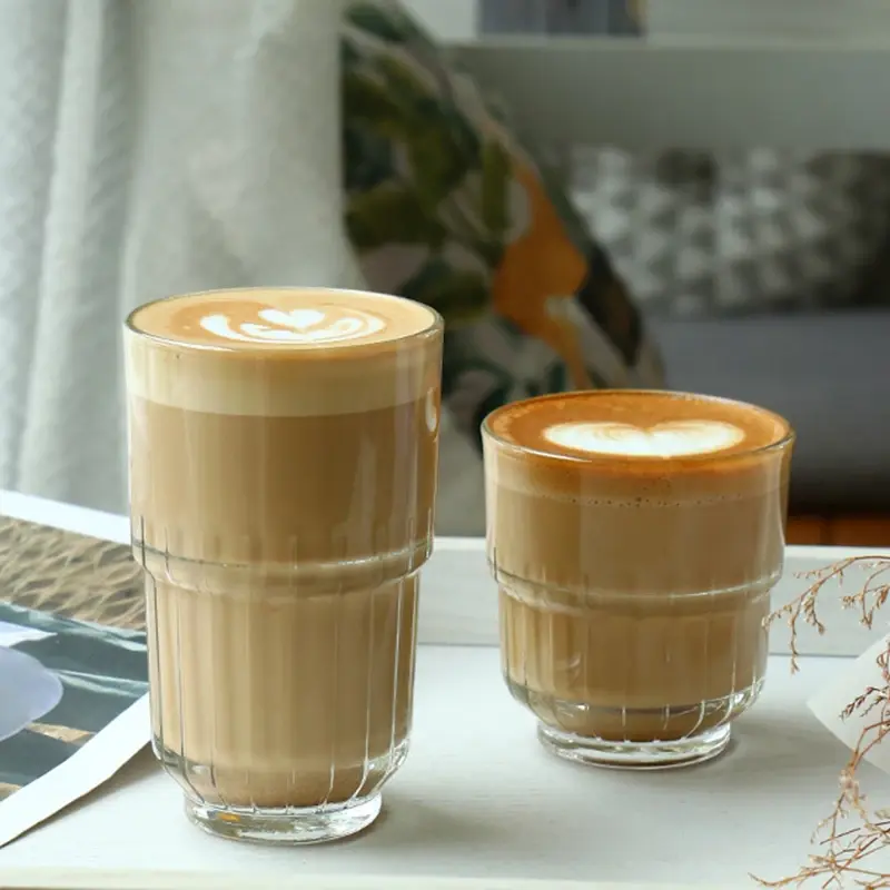 4pcs Sets Coffee Cups Household Glass Drinkware Stacked Ice Latte Cup Heat Resistant Water Drinking Juice Milk Coffeeware Cups