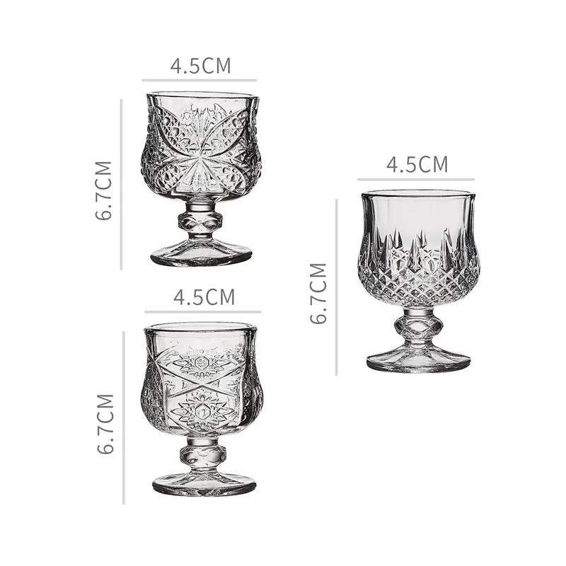 4pcs Sets Exquisite Cocktail Glass 50ml Vintage Carved Small Wine Glass Party Spirits Cup High End Transparent Sweet Wine Glass