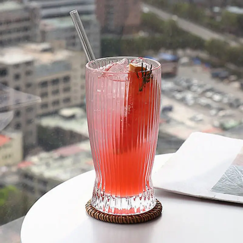 280ml/370ml Cocktail Glass Iced Latte Americano Coffee Cups Stripe Glass Cup Transparent Tumbler Restaurant Juice Beverage Cups
