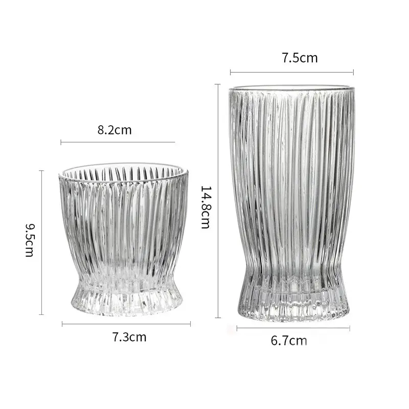 280ml/370ml Cocktail Glass Iced Latte Americano Coffee Cups Stripe Glass Cup Transparent Tumbler Restaurant Juice Beverage Cups