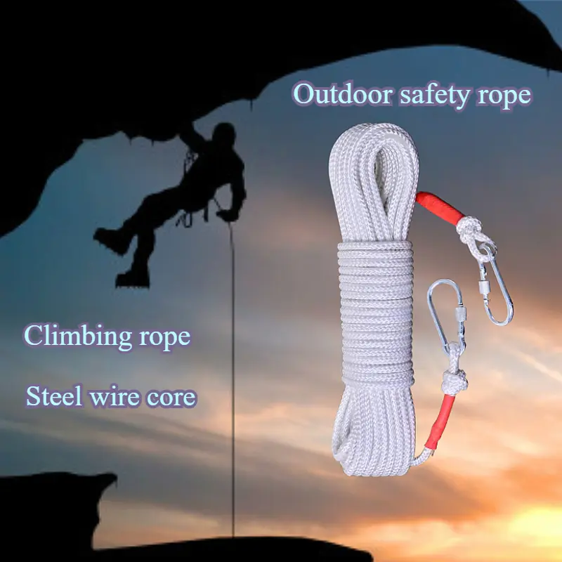 20m Safety Rope Tent Rope Clothesline Climbing Rope for Adults with Double Hook Durable for Rock Climbing and Outdoor Adventures