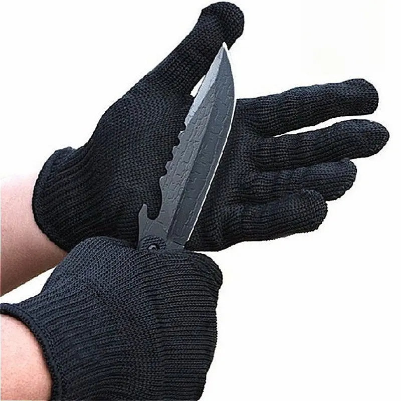 2pcs Wear Resistant Work Gloves Anti Cutting Gloves Black Self Defense Gloves Steel Wire Metal Mesh Gloves Security Protection
