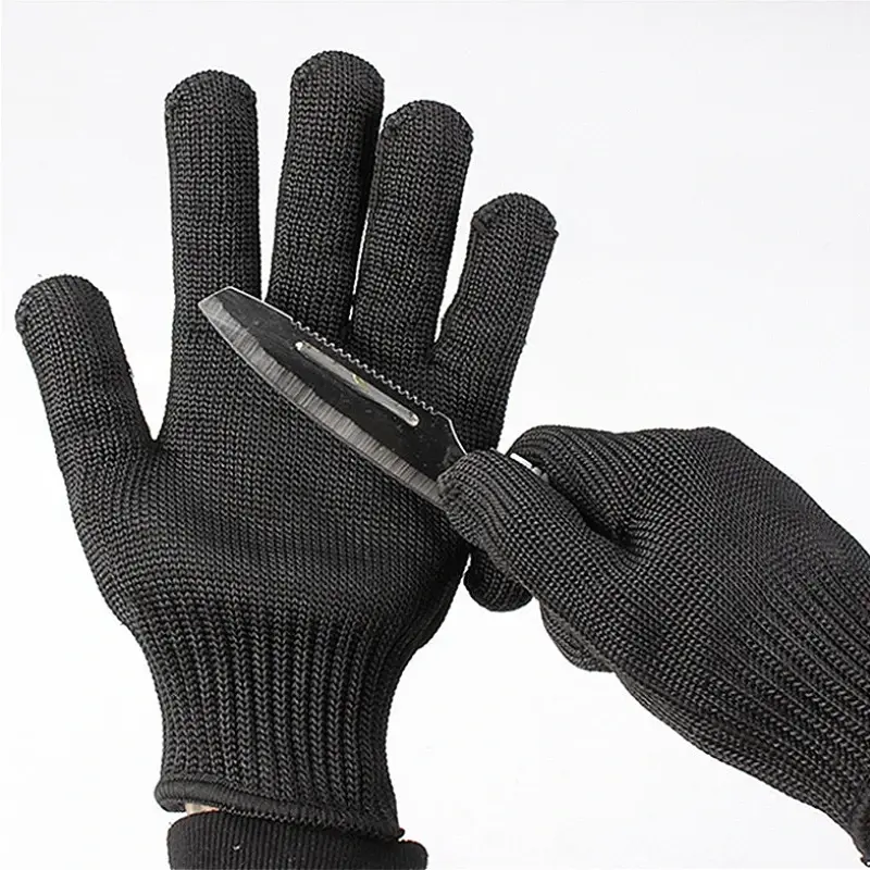 2pcs Wear Resistant Work Gloves Anti Cutting Gloves Black Self Defense Gloves Steel Wire Metal Mesh Gloves Security Protection