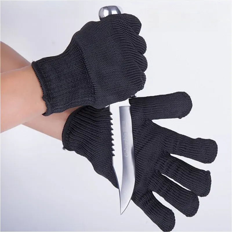 2pcs Wear Resistant Work Gloves Anti Cutting Gloves Black Self Defense Gloves Steel Wire Metal Mesh Gloves Security Protection