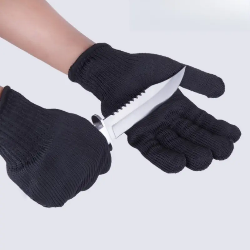 2pcs Wear Resistant Work Gloves Anti Cutting Gloves Black Self Defense Gloves Steel Wire Metal Mesh Gloves Security Protection
