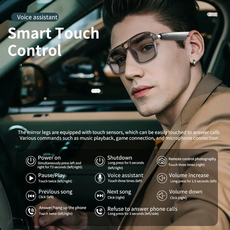 GS10 Smart Audio Glasses Color-Change Lenses Wireless Bluetooth Glasses Anti-blue Light Ai Voice Assistant Camera Music Control