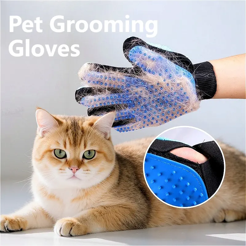 2pcs Pet Grooming Gloves Pet Hair Remover Gloves Cat Grooming Hair Deshedding Brush Cat Massage Bathing Cleaning Grooming Tools