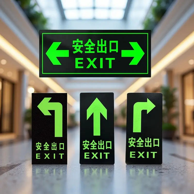 Luminous Safety Exit Signage Directional Self-illuminated Fire Evacuation Emergency Warning Signs Guidance Board Wall Sticker