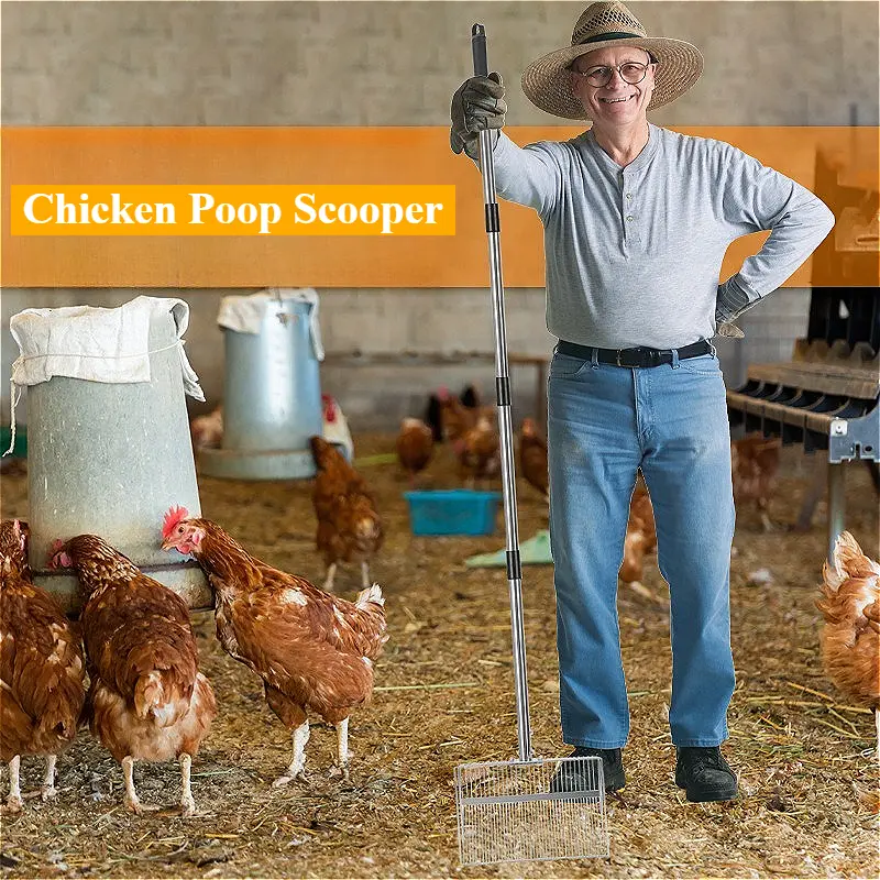 Cat Litter Scoop Stainless Steel Litter Scoop Large Chicken Poop Scooper Scalable Litter Shovel Farm Manure Cleaning Supplies