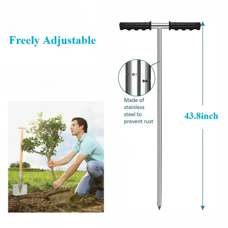 Soil Sampler Stainless Steel Soil Probe Adjustable Soil Detector Rod for Positioning Septic Tank Underground Pipes Water Lines
