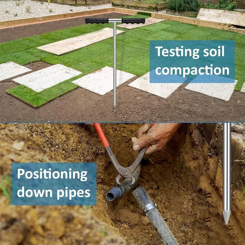 Soil Sampler Stainless Steel Soil Probe Adjustable Soil Detector Rod for Positioning Septic Tank Underground Pipes Water Lines