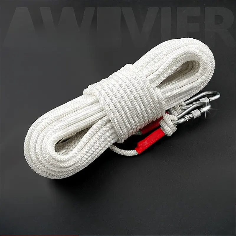 Emergency Escape Rope Climbing Ropes Rescue Safety Rope with Double Buckle Fishing Rope 20m Length for Outdoor Camping Sports