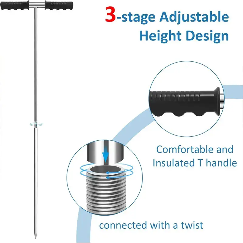 Soil Sampler Stainless Steel Soil Probe Adjustable Soil Detector Rod for Positioning Septic Tank Underground Pipes Water Lines