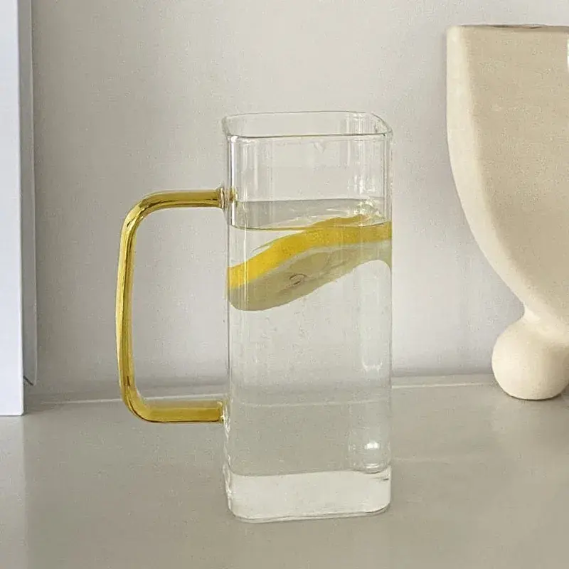 375ml/430ml Beverage Cup Transparent Cocktail Glass Tea Cup with Handle Drinkware Breakfast Mug Water Bottle Outdoor Tableware