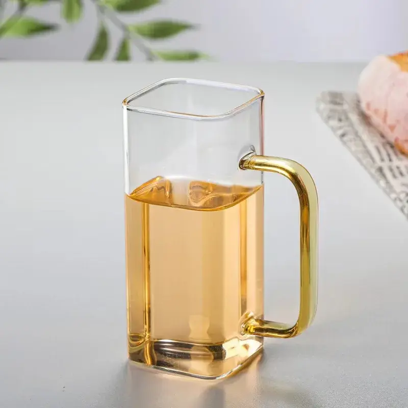 375ml/430ml Beverage Cup Transparent Cocktail Glass Tea Cup with Handle Drinkware Breakfast Mug Water Bottle Outdoor Tableware