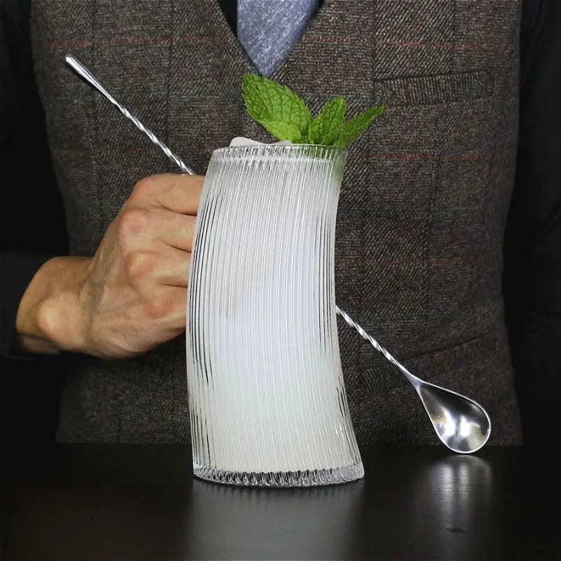 11.7oz/17.2oz Striped Glass Cup Creative Cocktail Glass Mojito Cup Soda Water Cold Drink Cups Transparent Juice Beverage Mugs