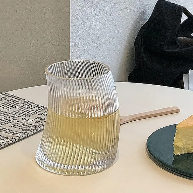 11.7oz/17.2oz Striped Glass Cup Creative Cocktail Glass Mojito Cup Soda Water Cold Drink Cups Transparent Juice Beverage Mugs