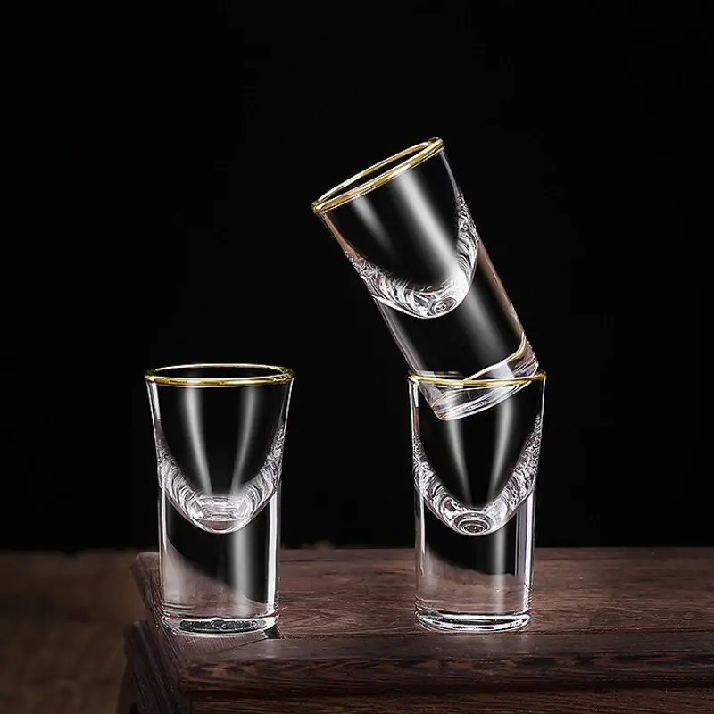 6pcs Sets Luxury Vodka Glass Bar Tools Elegant Golden Edged Small Wine Glass Transparent Thick Bottom Baijiu Cup Wine Utensils