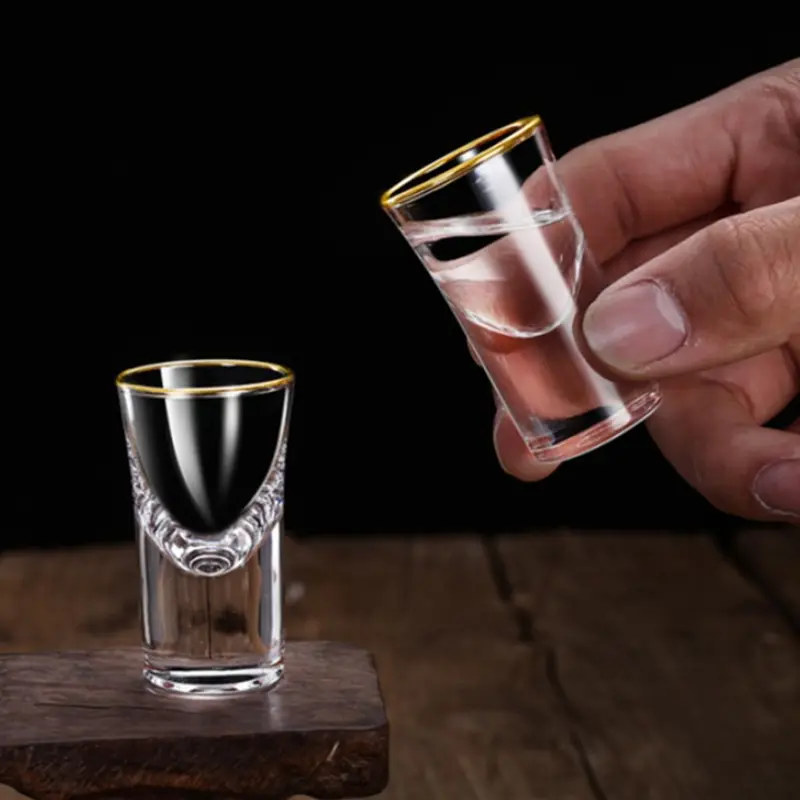 6pcs Sets Luxury Vodka Glass Bar Tools Elegant Golden Edged Small Wine Glass Transparent Thick Bottom Baijiu Cup Wine Utensils