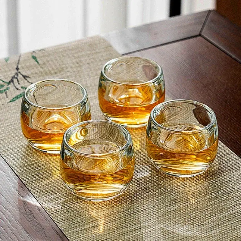 4pcs Sets Tea Cup 80ml Shot Glass Thickened Glass Cup Exquisite Kung Fu Teacup Home Drinkware Household Heat Resistant Water Cup