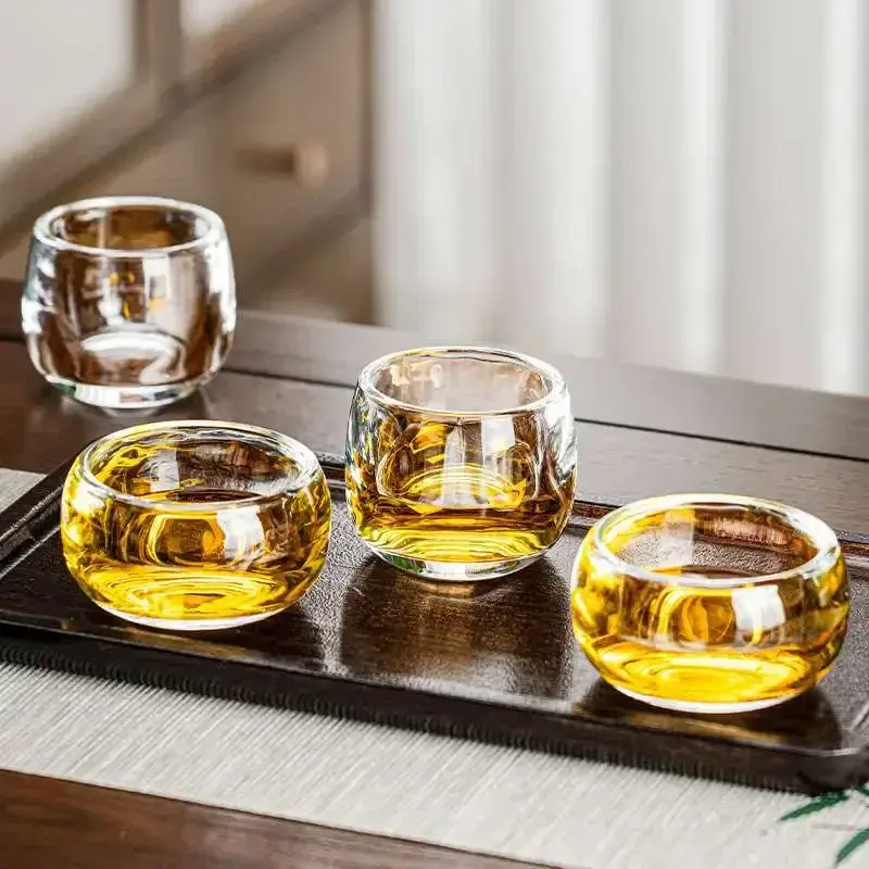4pcs Sets Tea Cup 80ml Shot Glass Thickened Glass Cup Exquisite Kung Fu Teacup Home Drinkware Household Heat Resistant Water Cup