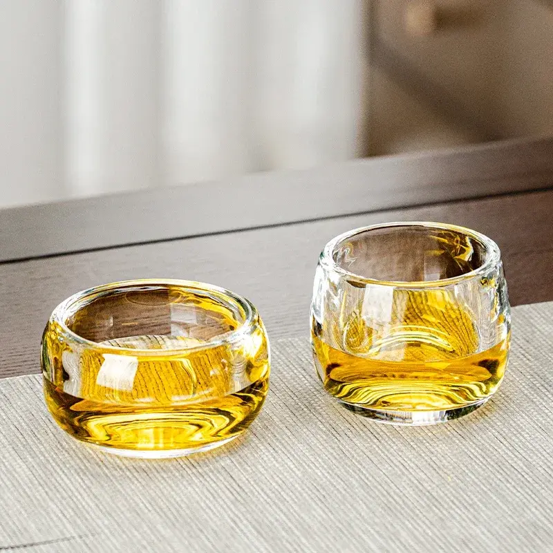 4pcs Sets Tea Cup 80ml Shot Glass Thickened Glass Cup Exquisite Kung Fu Teacup Home Drinkware Household Heat Resistant Water Cup