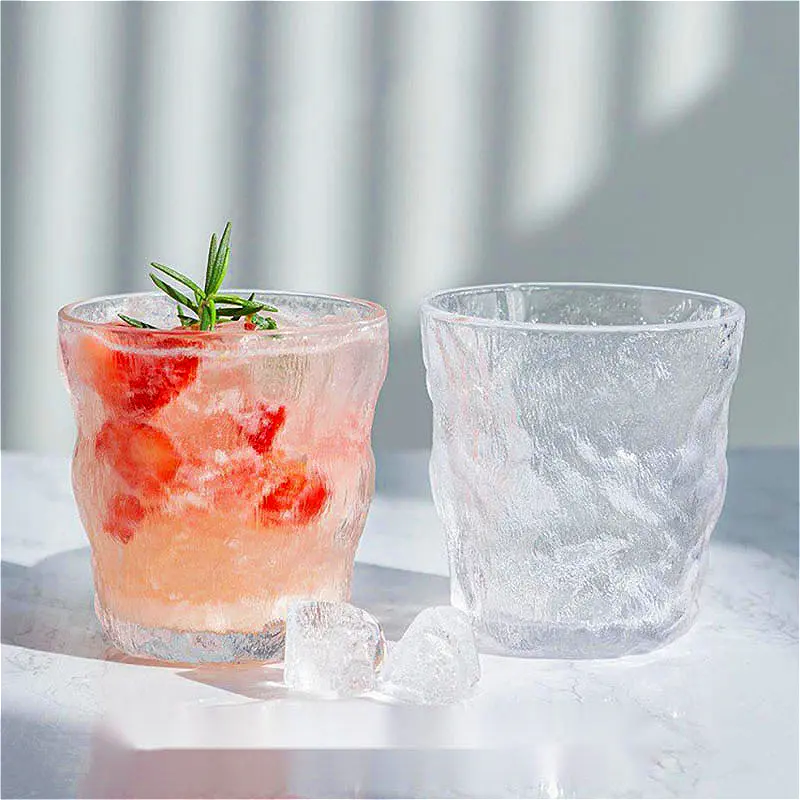 280ml/330ml Glacier Pattern Water Bottle Creative Cocktail Glass Beverage Mug Ins Style Iced Coffee Cup Suitable for Gift Giving