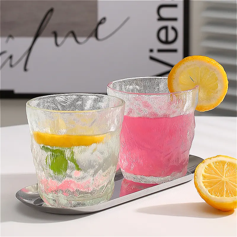280ml/330ml Glacier Pattern Water Bottle Creative Cocktail Glass Beverage Mug Ins Style Iced Coffee Cup Suitable for Gift Giving
