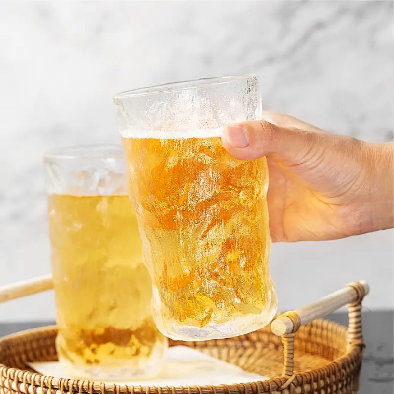 280ml/330ml Glacier Pattern Water Bottle Creative Cocktail Glass Beverage Mug Ins Style Iced Coffee Cup Suitable for Gift Giving