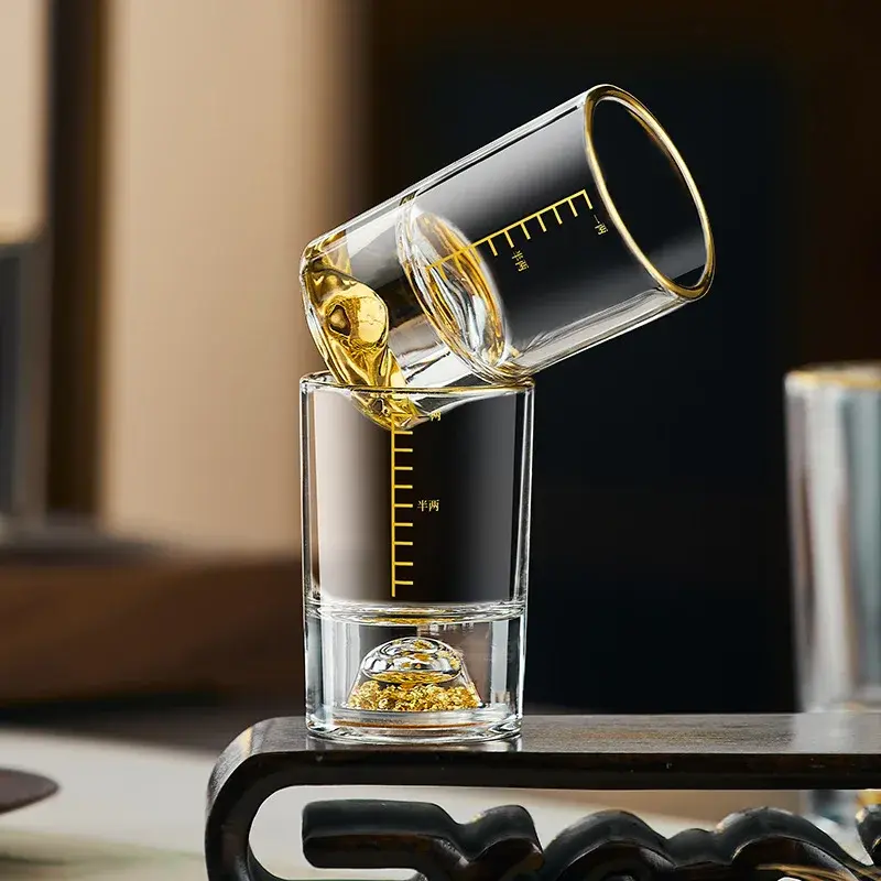 4pcs Sets Luxury Golden Mountain Wine Glass Crystal Gold Foil Glass Cup 50ml/100ml High End Spirits Cup Bar Brandy Scotch Cups