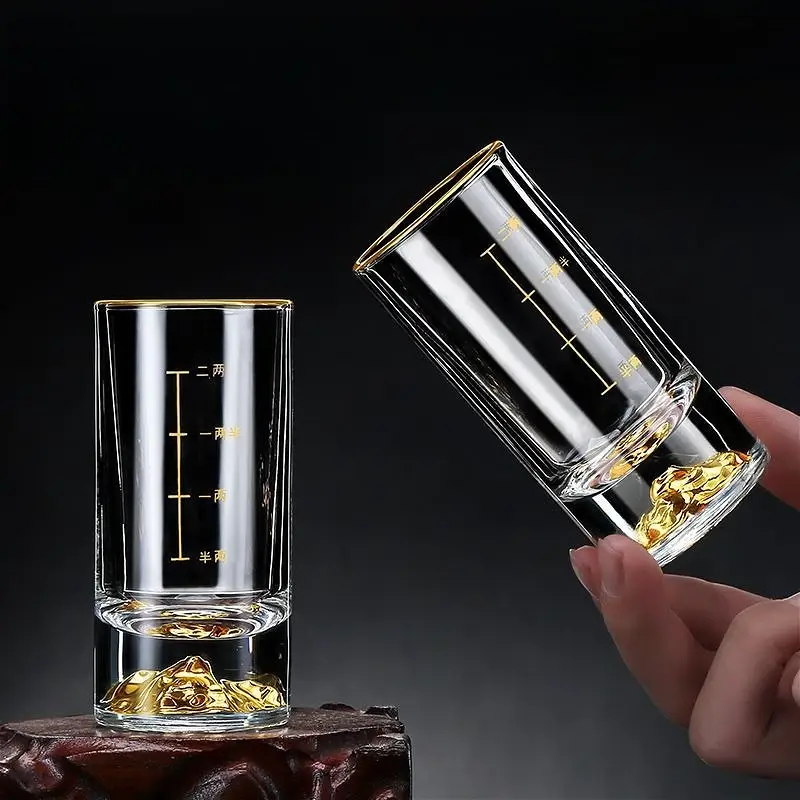 4pcs Sets Luxury Golden Mountain Wine Glass Crystal Gold Foil Glass Cup 50ml/100ml High End Spirits Cup Bar Brandy Scotch Cups