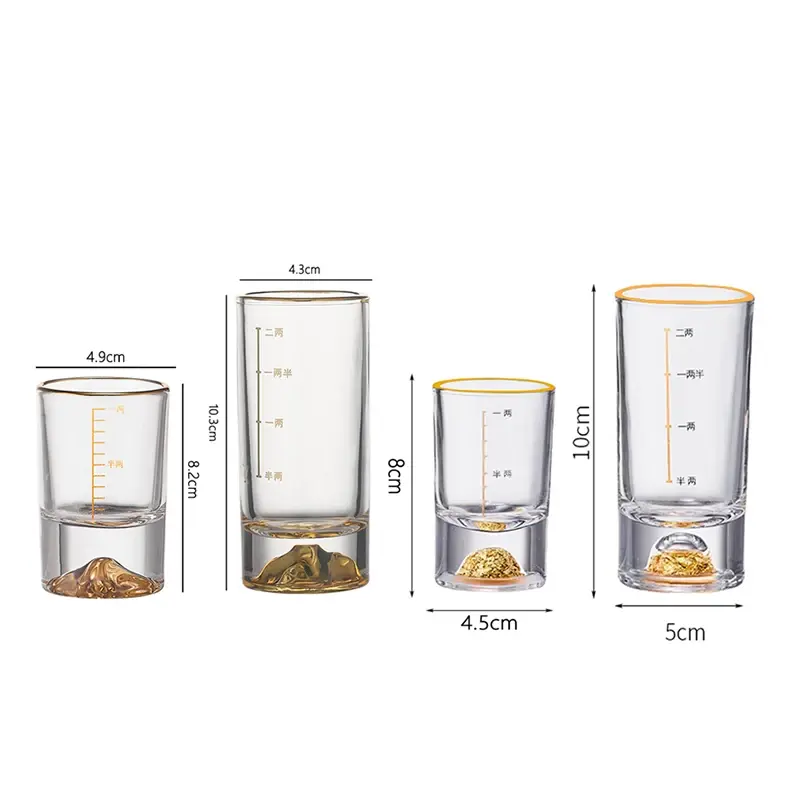 4pcs Sets Luxury Golden Mountain Wine Glass Crystal Gold Foil Glass Cup 50ml/100ml High End Spirits Cup Bar Brandy Scotch Cups