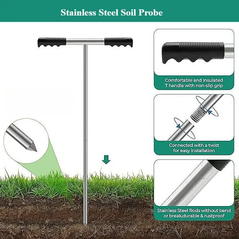 Soil Sampler Probe Stainless Steel Soil Probe Rod Adjustable Soil Detector Rod Tool for Locating Septic Tanks Underground Pipes