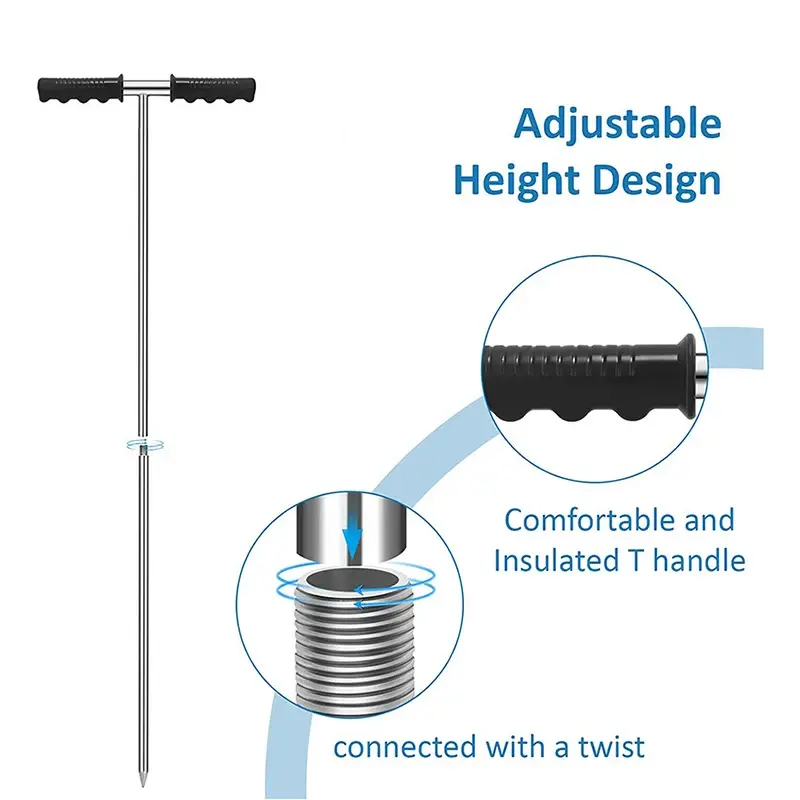 Soil Sampler Probe Stainless Steel Soil Probe Rod Adjustable Soil Detector Rod Tool for Locating Septic Tanks Underground Pipes