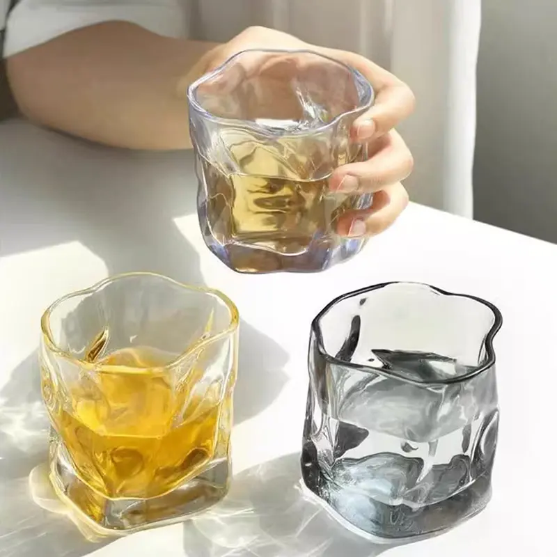 280ml 9.7oz Creative Irregular Glass Cup Art Design Whiskey Cocktail Glasses Juice Cold Drink Cups Lemon Water Milk Coffee Mugs
