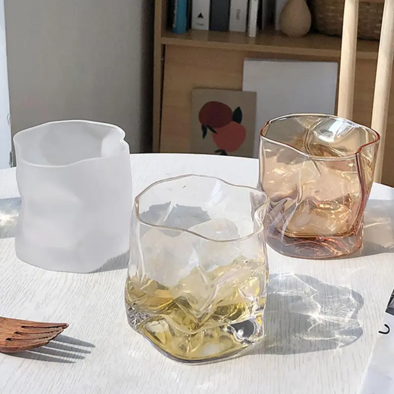 280ml 9.7oz Creative Irregular Glass Cup Art Design Whiskey Cocktail Glasses Juice Cold Drink Cups Lemon Water Milk Coffee Mugs
